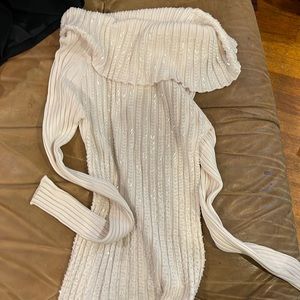 Cache beaded cowl neck ribbed sweater off white size large